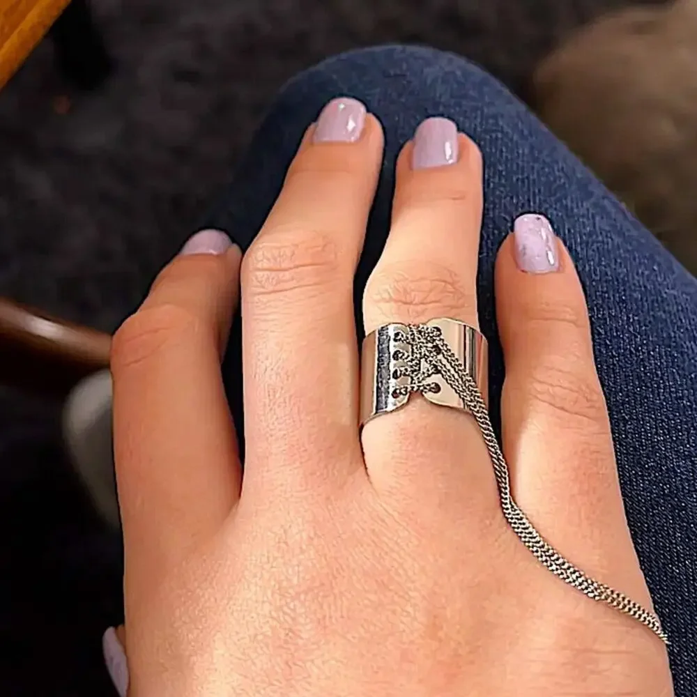 Silver Trendy Lace Up Ring